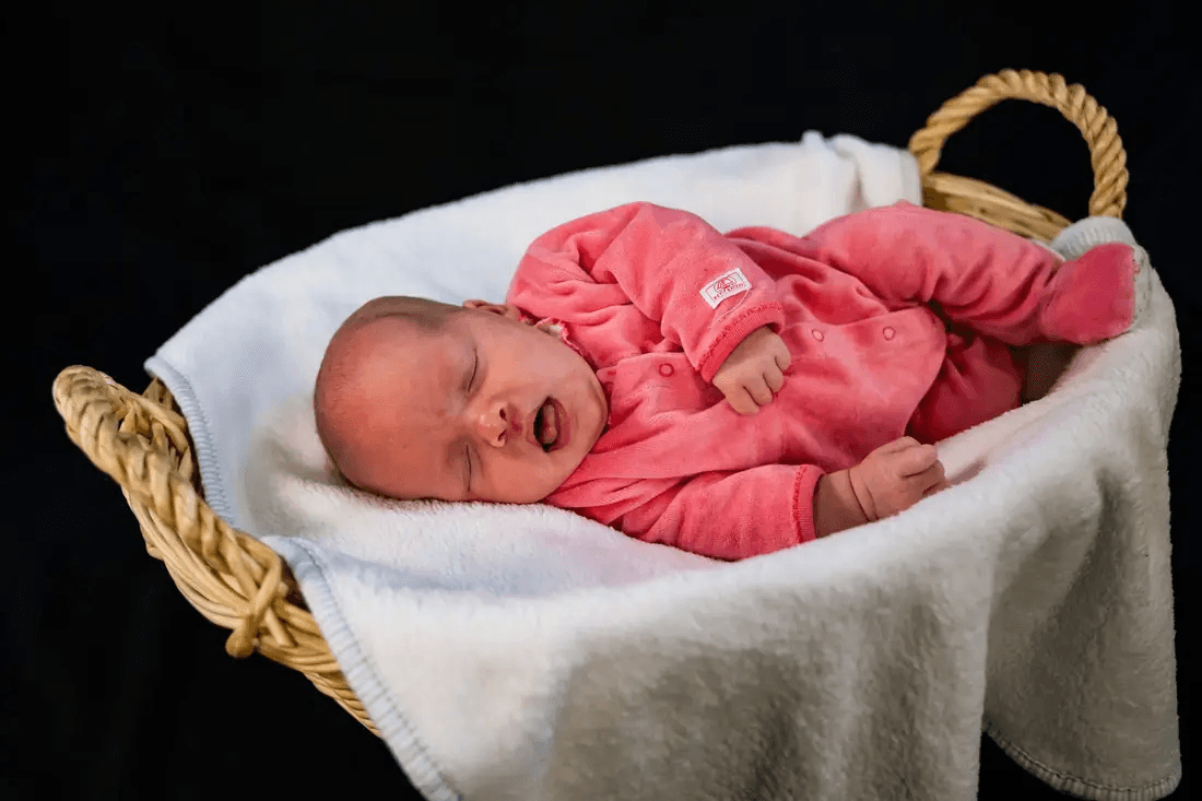 Bébé dans un panier — séance naissance